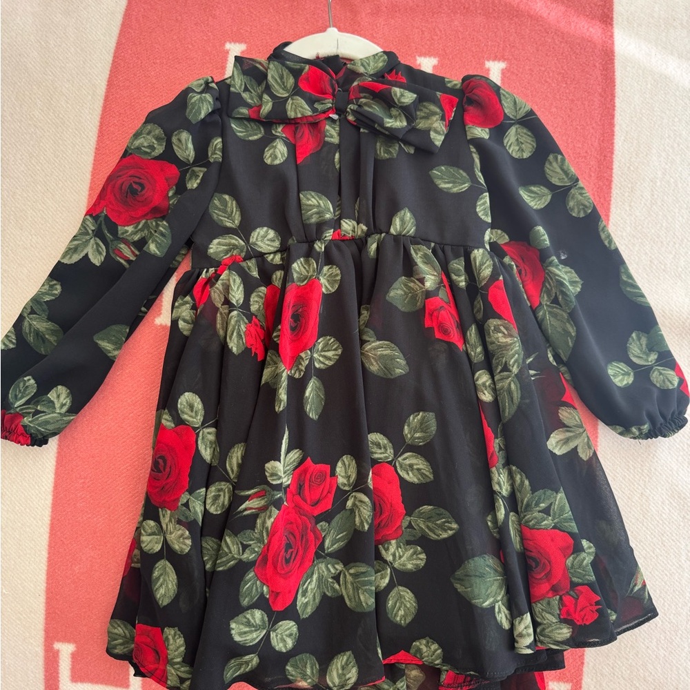 Wonder Nation Black Dress with Red Floral Pattern